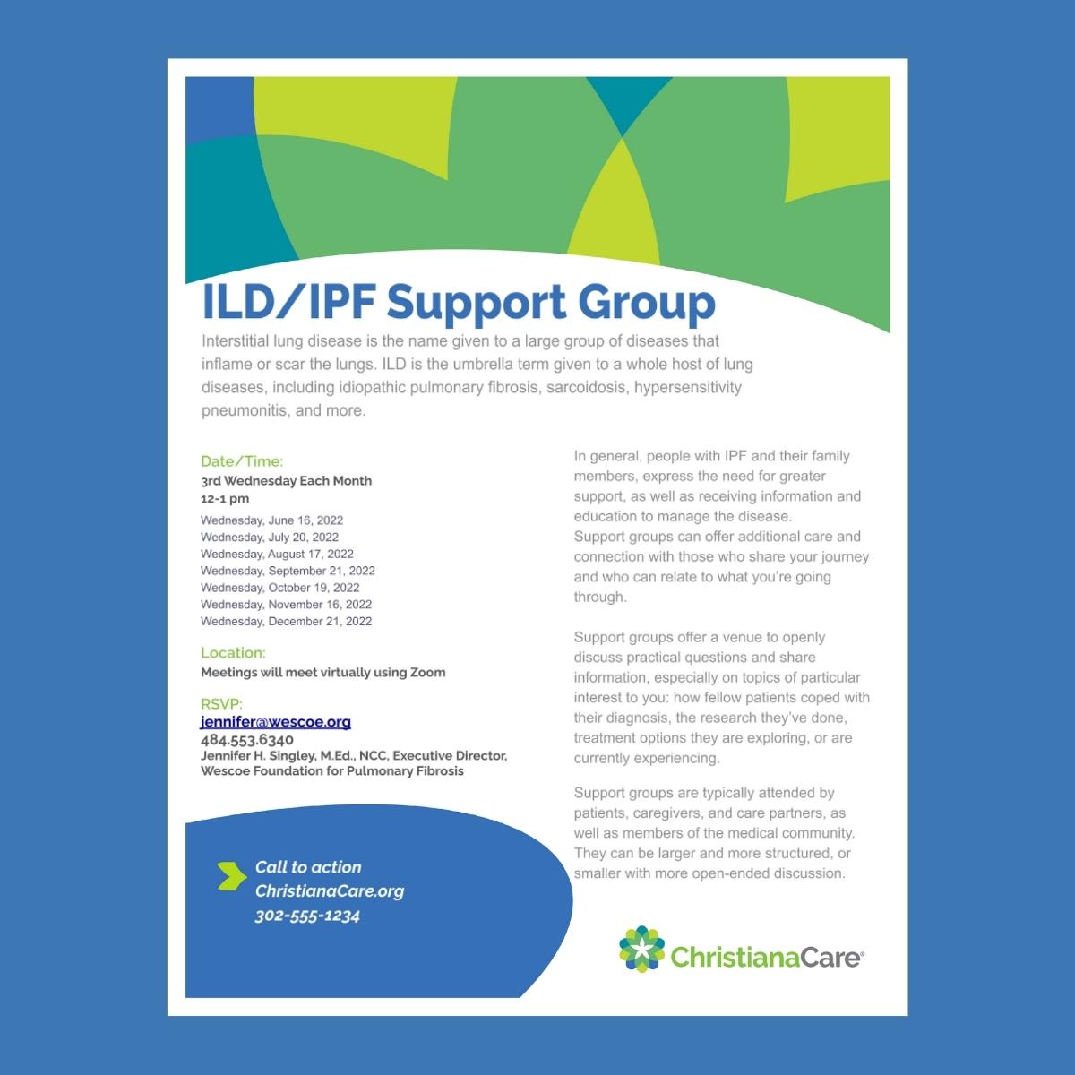 ChristianaCare ILD IPF Support Group Flyer